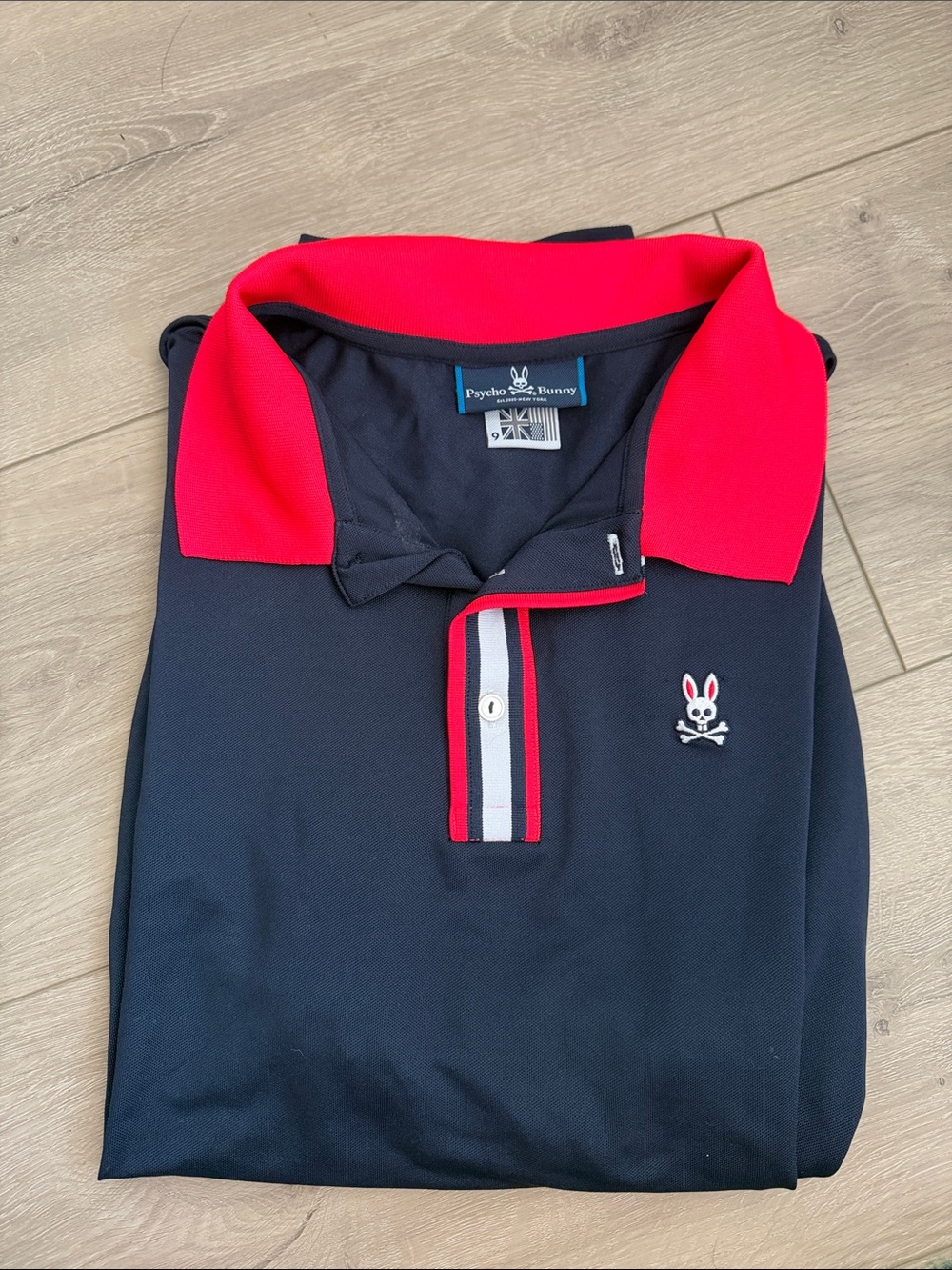 Psycho Bunny Boys Navy Polo with Red Collar & Stripe